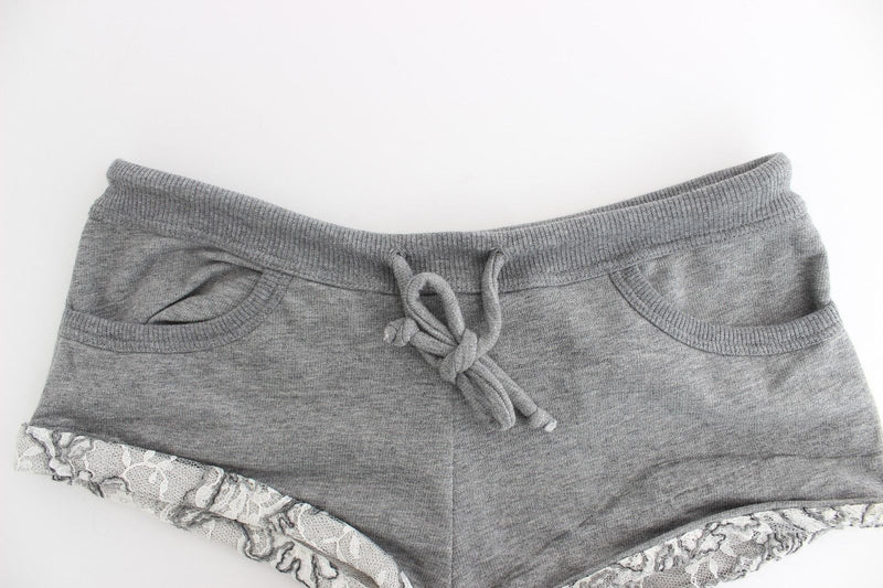 Chic Gray Lace-Trimmed Mini Shorts Ermanno Scervino