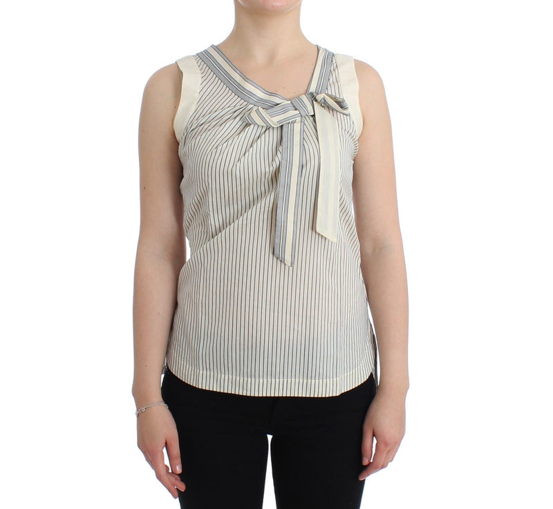 Chic Striped Cotton-Silk Bow Top Ermanno Scervino