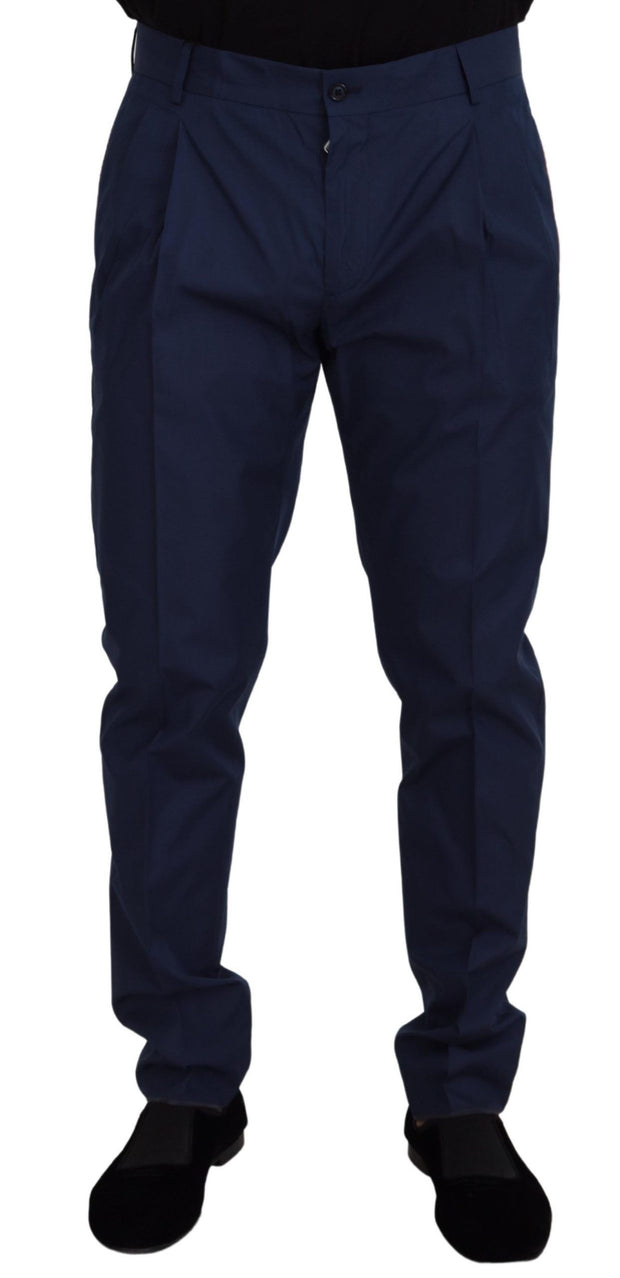 Elegant Slim Fit Chinos in Blue Silk Blend Dolce & Gabbana