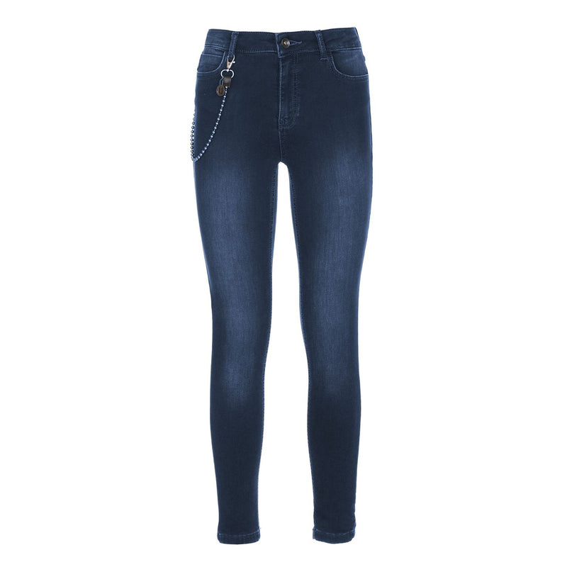 Chic Lightly Washed Blue Slim-Fit Jeans with Chain Detail Imperfect