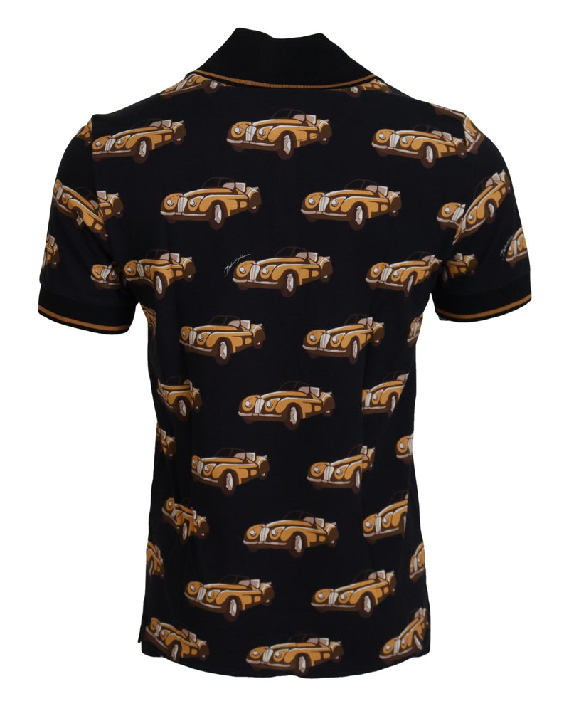 Elegant Car Print Polo T-Shirt in Black Dolce & Gabbana