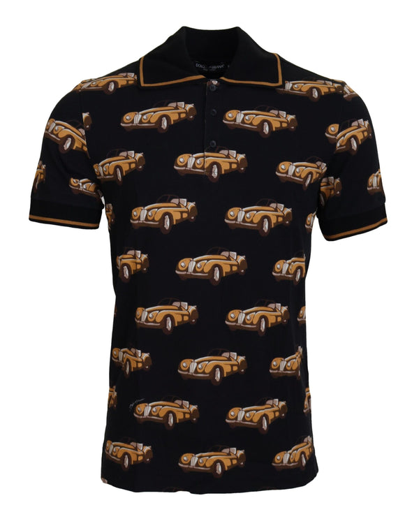 Elegant Car Print Polo T-Shirt in Black Dolce & Gabbana