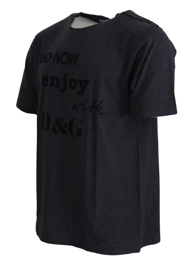 Elegant Gray Motive Crew Neck T-Shirt Dolce & Gabbana