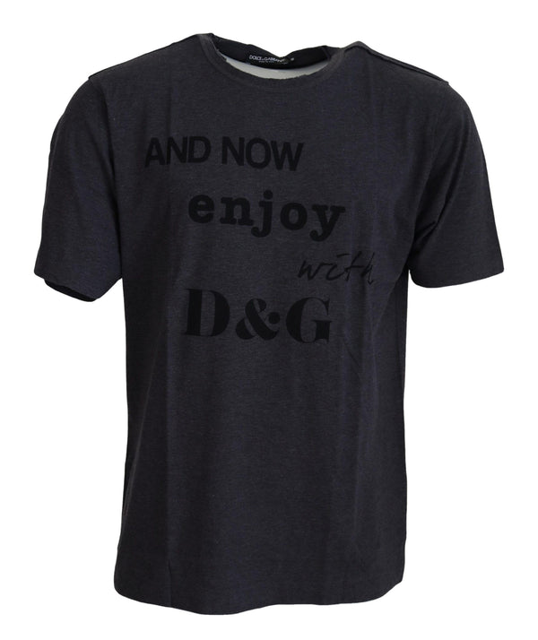 Elegant Gray Motive Crew Neck T-Shirt Dolce & Gabbana