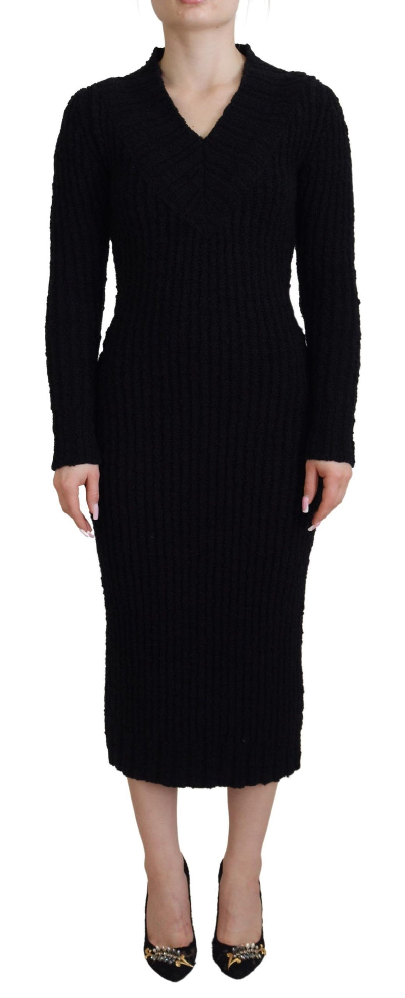 Elegant Black Wool Blend Sweater Dress Dolce & Gabbana