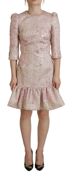 Elegant Pink Jacquard Midi Sheath Dress Dolce & Gabbana