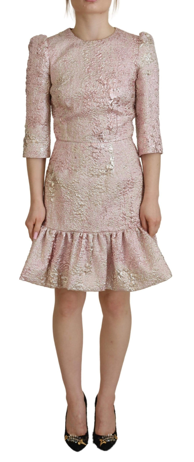 Elegant Pink Jacquard Midi Sheath Dress Dolce & Gabbana