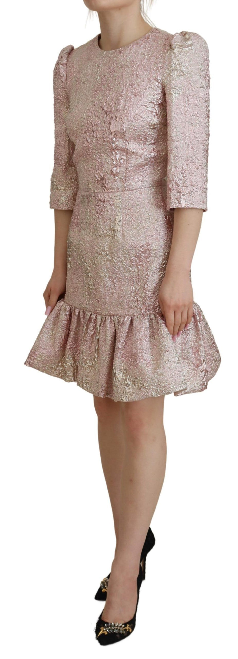 Elegant Pink Jacquard Midi Sheath Dress Dolce & Gabbana