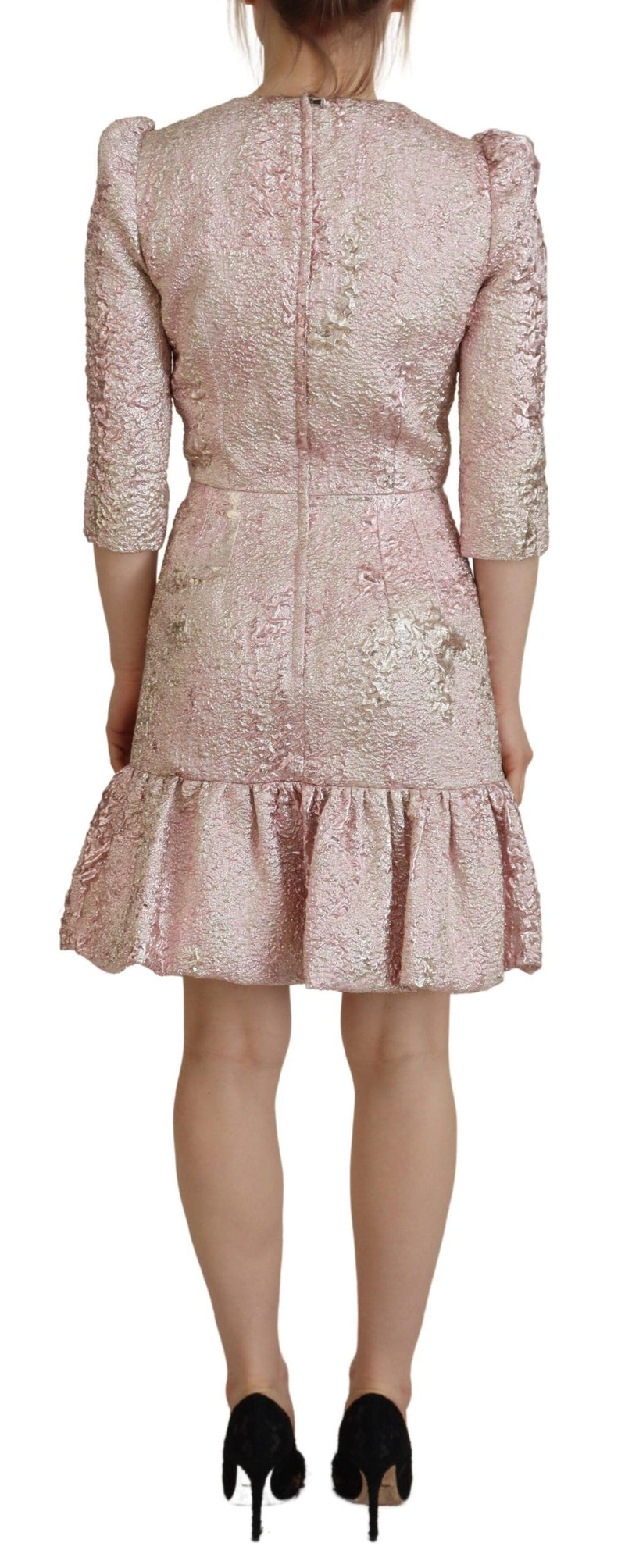 Elegant Pink Jacquard Midi Sheath Dress Dolce & Gabbana