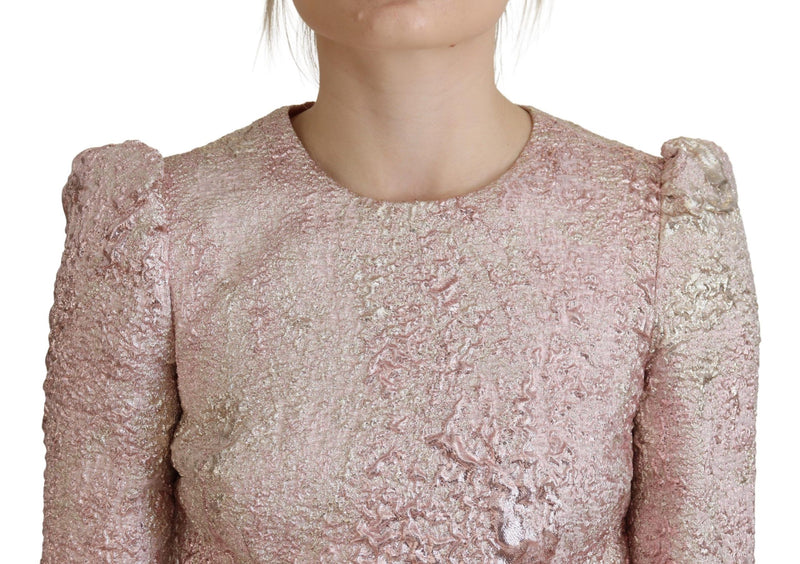 Elegant Pink Jacquard Midi Sheath Dress Dolce & Gabbana