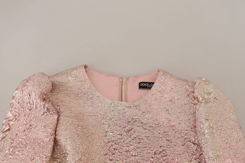 Elegant Pink Jacquard Midi Sheath Dress Dolce & Gabbana