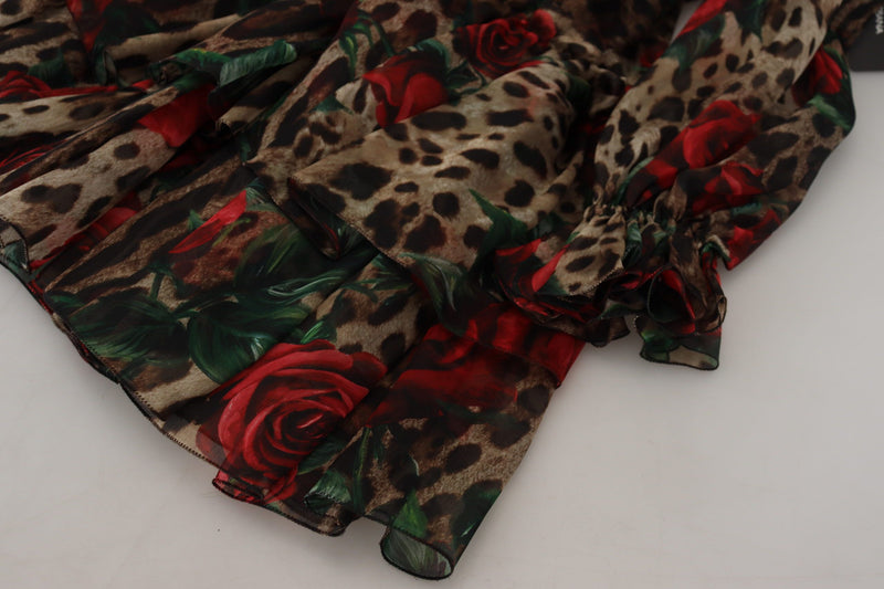 Silk Leopard Print & Red Roses Dress Dolce & Gabbana