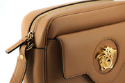 Elegant Brown Leather Camera Case Shoulder Bag Versace