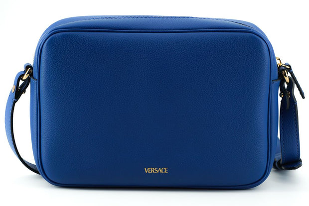 Elegant Blue Calf Leather Camera Case Bag Versace