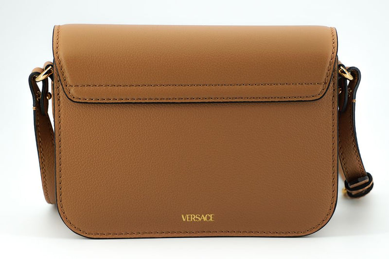 Elegant Calf Leather Shoulder Bag in Brown Versace