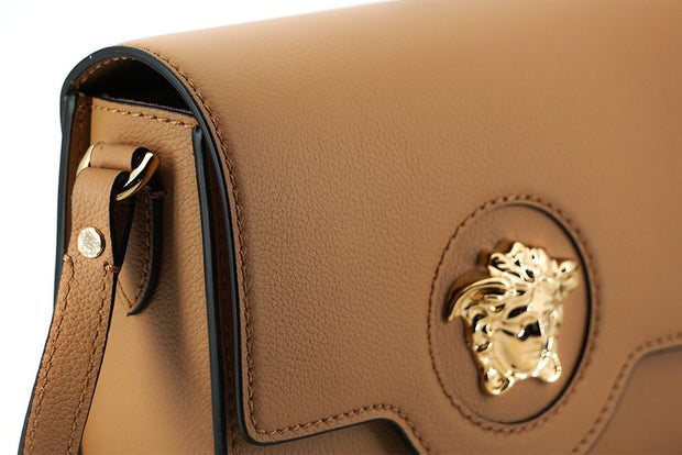 Elegant Calf Leather Shoulder Bag in Brown Versace