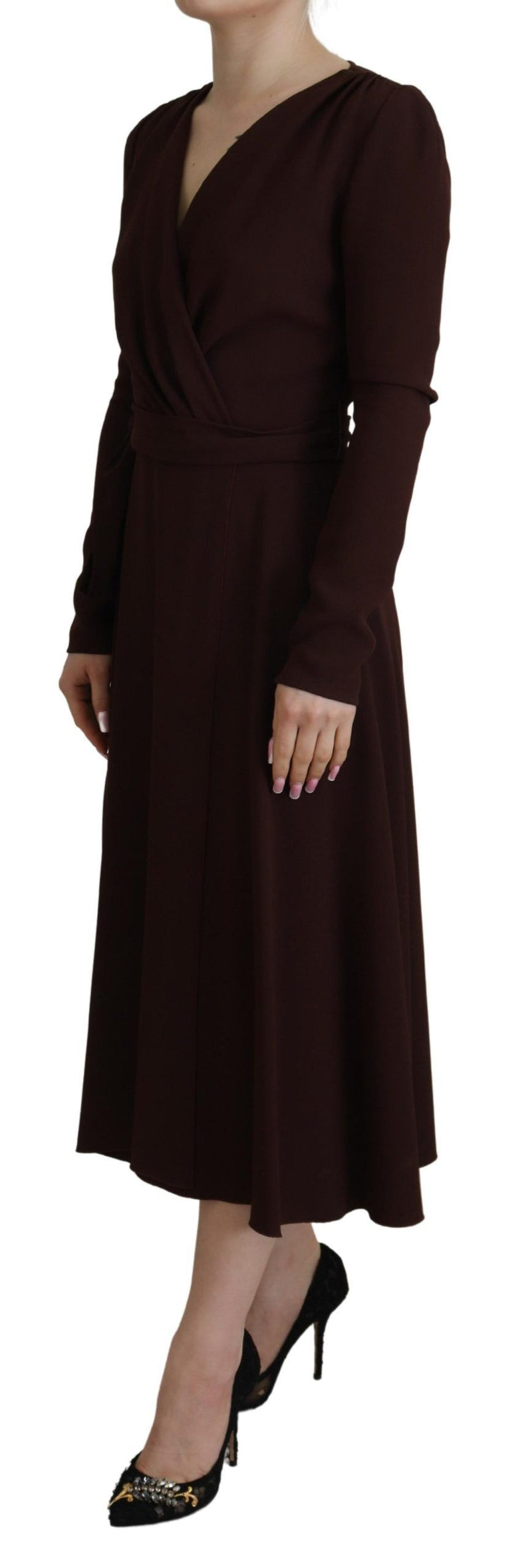 Elegant Brown Long Sleeve Wrap Dress Dolce & Gabbana