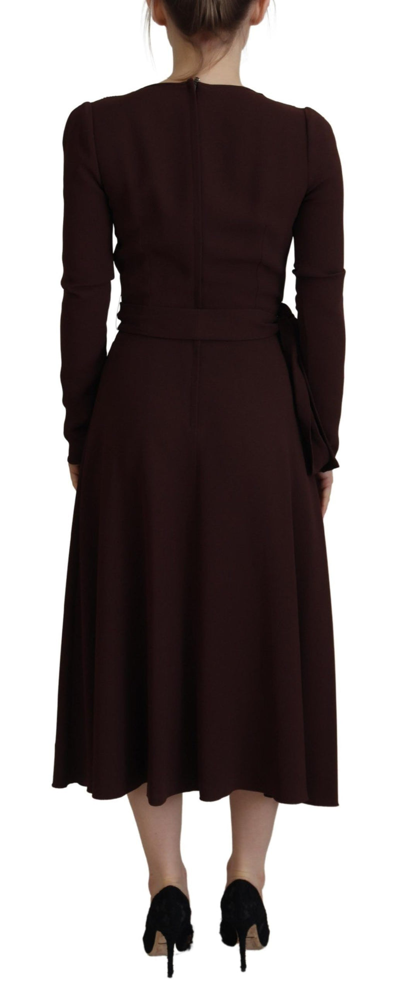 Elegant Brown Long Sleeve Wrap Dress Dolce & Gabbana