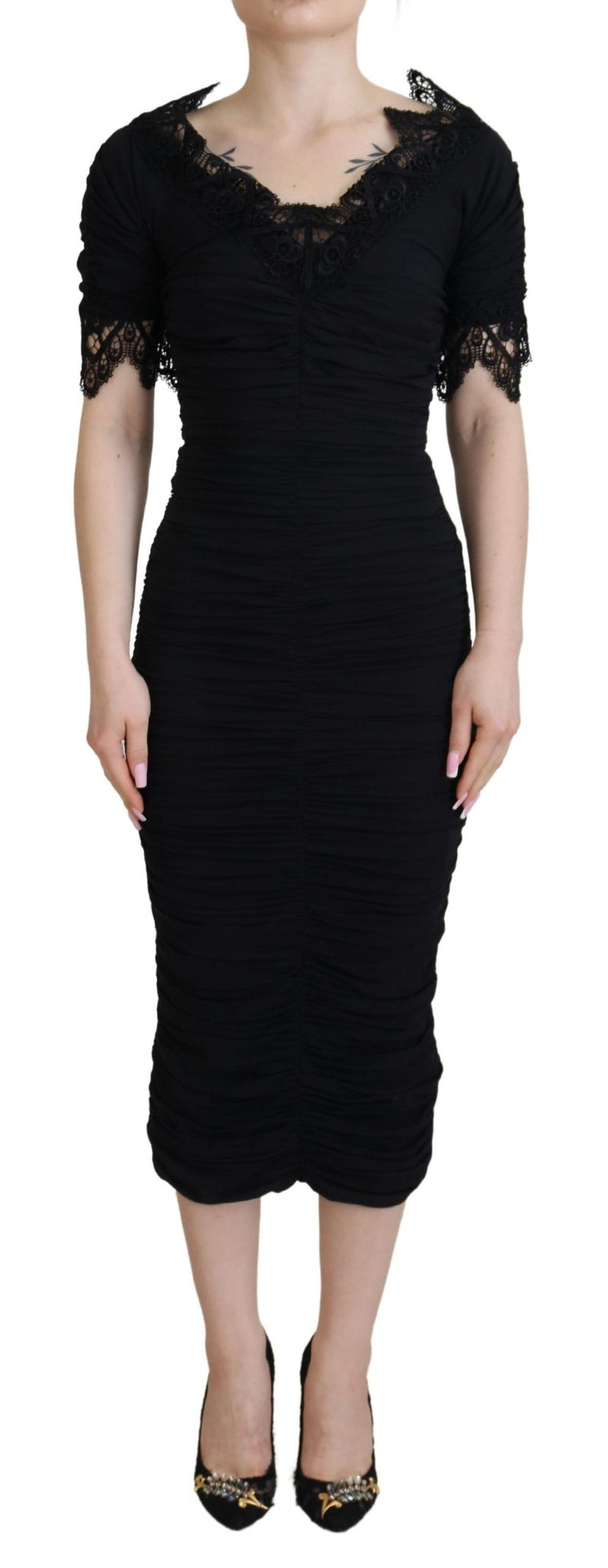 Elegant Sheath Short Sleeve Midi Dress Dolce & Gabbana