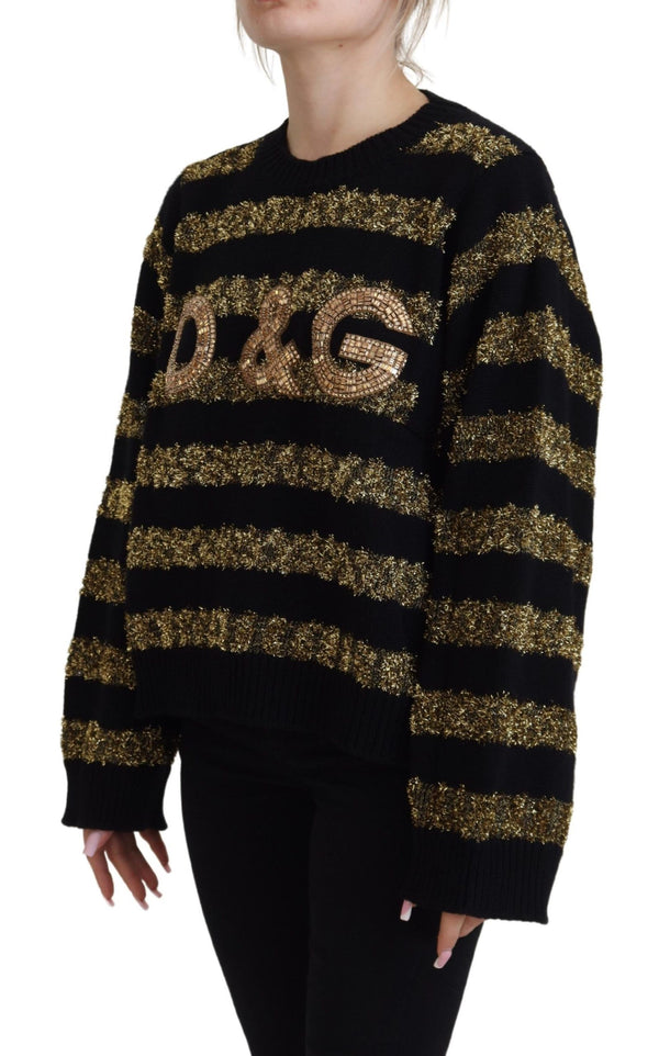 Elegant Black and Gold Crystal Sweater Dolce & Gabbana