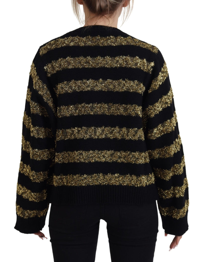 Elegant Black and Gold Crystal Sweater Dolce & Gabbana