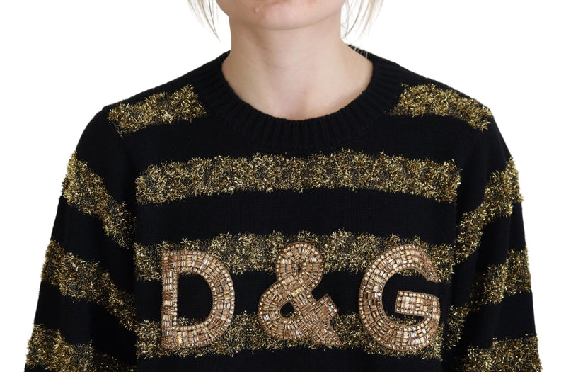 Elegant Black and Gold Crystal Sweater Dolce & Gabbana