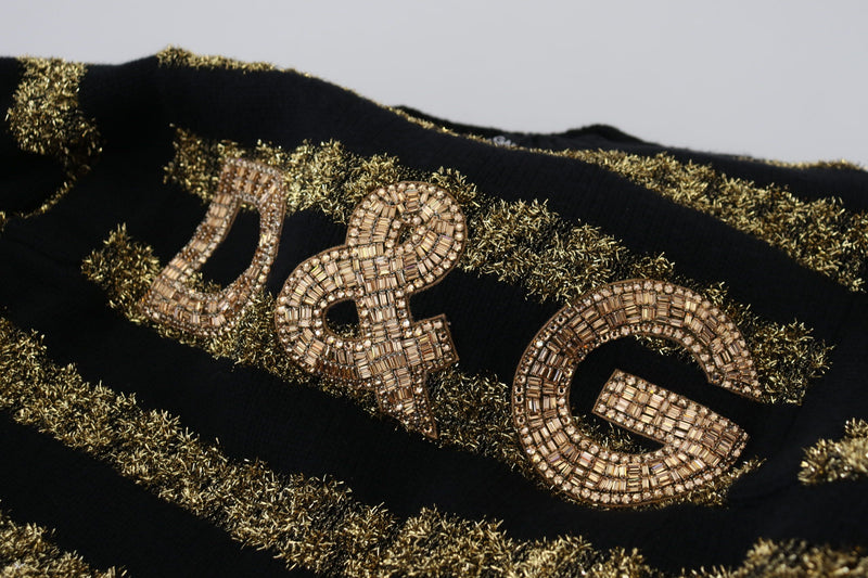 Elegant Black and Gold Crystal Sweater Dolce & Gabbana