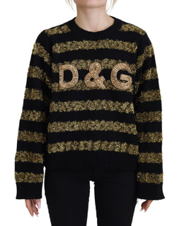 Elegant Black and Gold Crystal Sweater Dolce & Gabbana