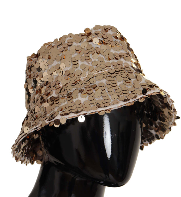 Elegant Sequined Gold Bucket Hat Dolce & Gabbana