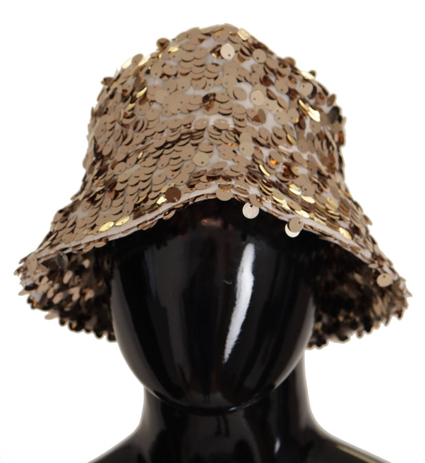 Elegant Sequined Gold Bucket Hat Dolce & Gabbana