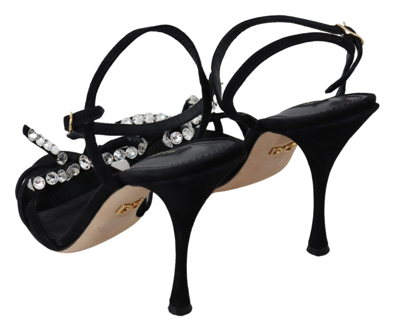 Elegant Suede High Sandals with Crystal Bows Dolce & Gabbana