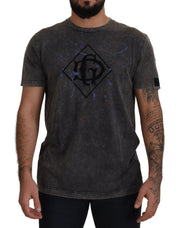 Elevated Grey Cotton Tee with Discolored DG Logo Dolce & Gabbana