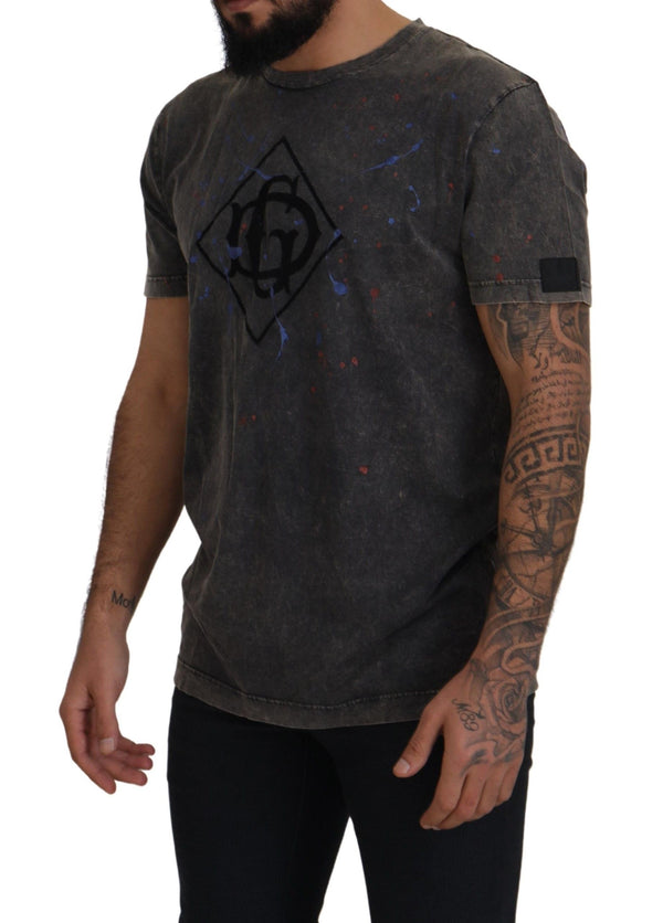 Elevated Grey Cotton Tee with Discolored DG Logo Dolce & Gabbana