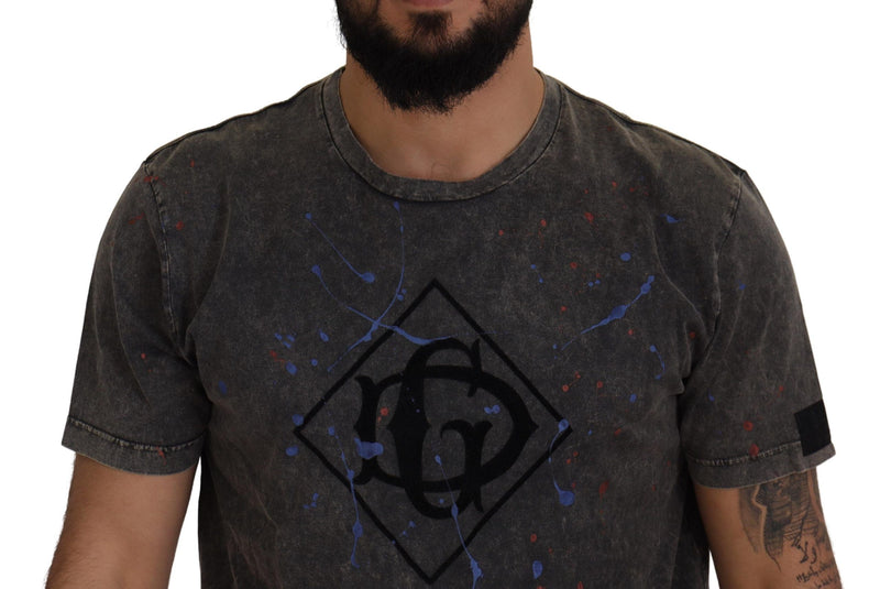 Elevated Grey Cotton Tee with Discolored DG Logo Dolce & Gabbana