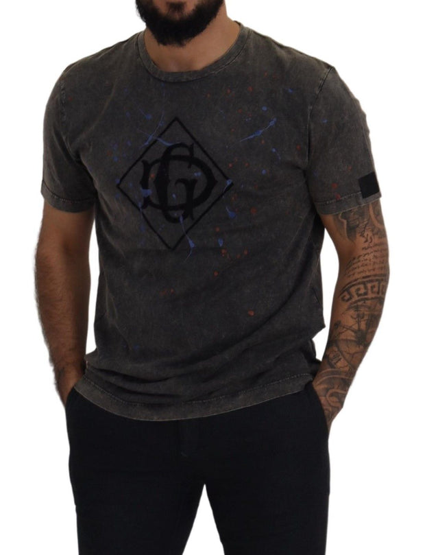 Elevated Grey Cotton Tee with Discolored DG Logo Dolce & Gabbana