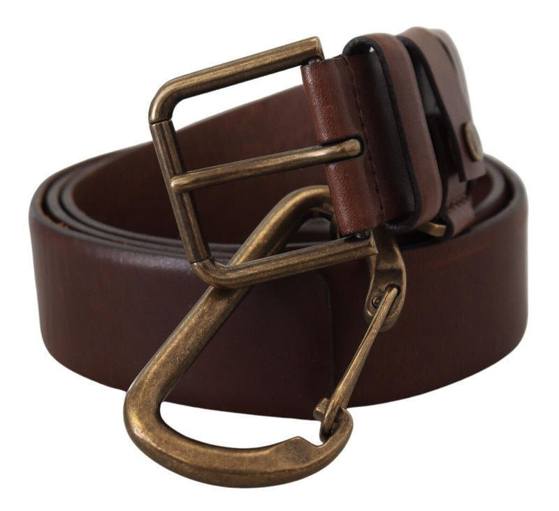 Elegant Brown Leather Belt with Metal Buckle Dolce & Gabbana