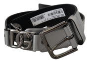 Chic Silver Leather Belt with Metal Buckle Dolce & Gabbana