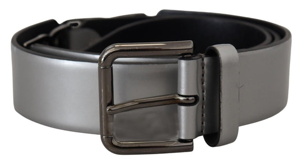 Chic Silver Leather Belt with Metal Buckle Dolce & Gabbana