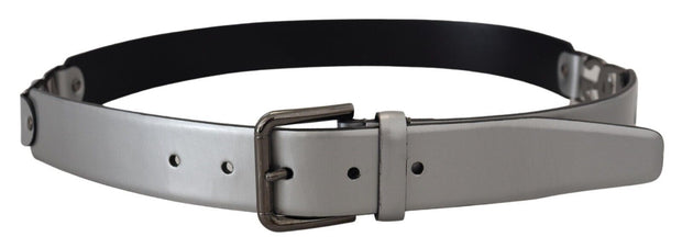 Chic Silver Leather Belt with Metal Buckle Dolce & Gabbana