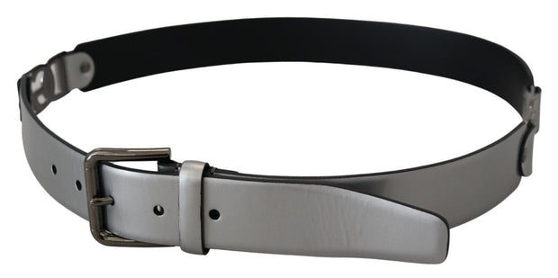 Chic Silver Leather Belt with Metal Buckle Dolce & Gabbana