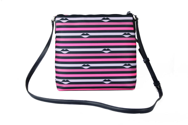 Jae Nylon Leather Flat Pink Striped Multi Crossbody HandBag Purse Kate Spade