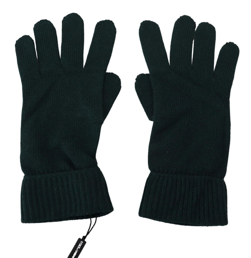 Elegant Cashmere Wrist Length Gloves in Dark Green Dolce & Gabbana