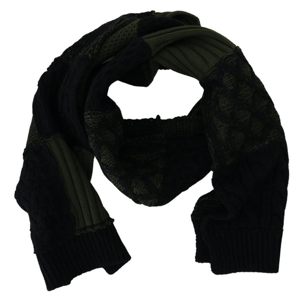 Elegant Wool Scarf in Black & Green Dolce & Gabbana