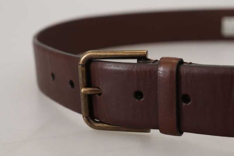 Elegant Brown Leather Belt with Metal Buckle Dolce & Gabbana