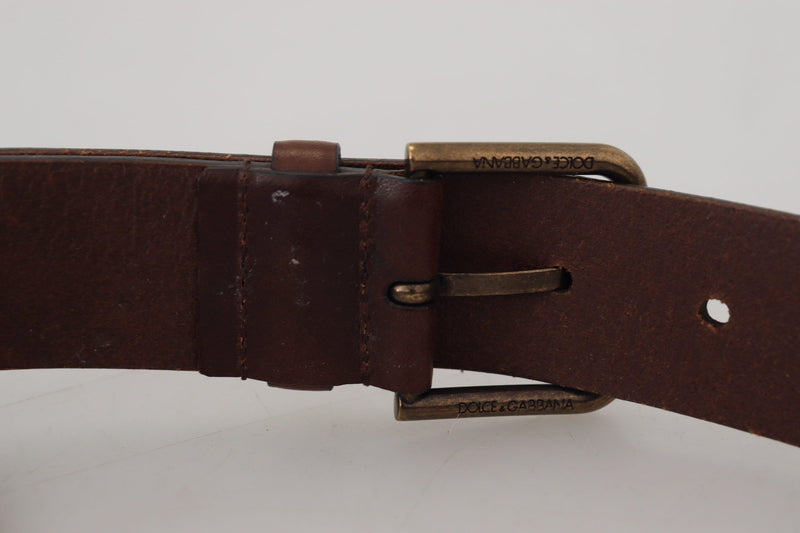 Elegant Brown Leather Belt with Metal Buckle Dolce & Gabbana