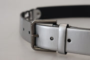 Chic Silver Leather Belt with Metal Buckle Dolce & Gabbana