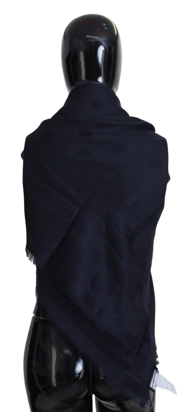 Elegant Silk-Wool Fringed Scarf in Dark Blue Dolce & Gabbana