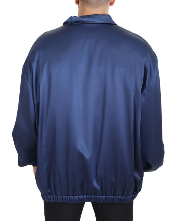 Regal Blue Silk Bomber Jacket Dolce & Gabbana