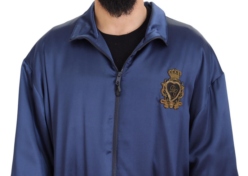 Regal Blue Silk Bomber Jacket Dolce & Gabbana