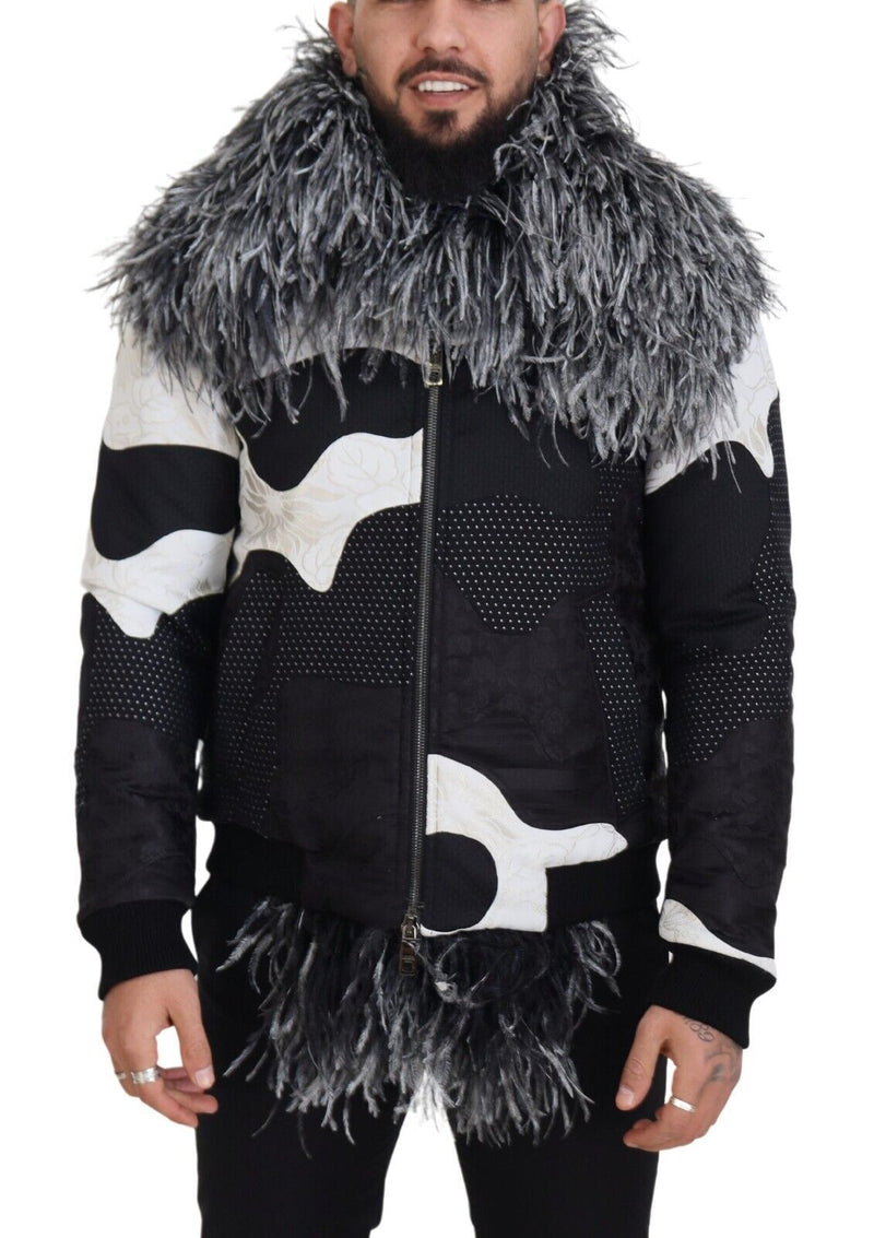 Elegant Shearling Zip Jacket in Black & White Dolce & Gabbana